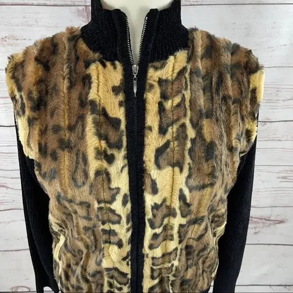 Lisa International faux fur animal print sweater zip front high neck - Picture 4 of 11